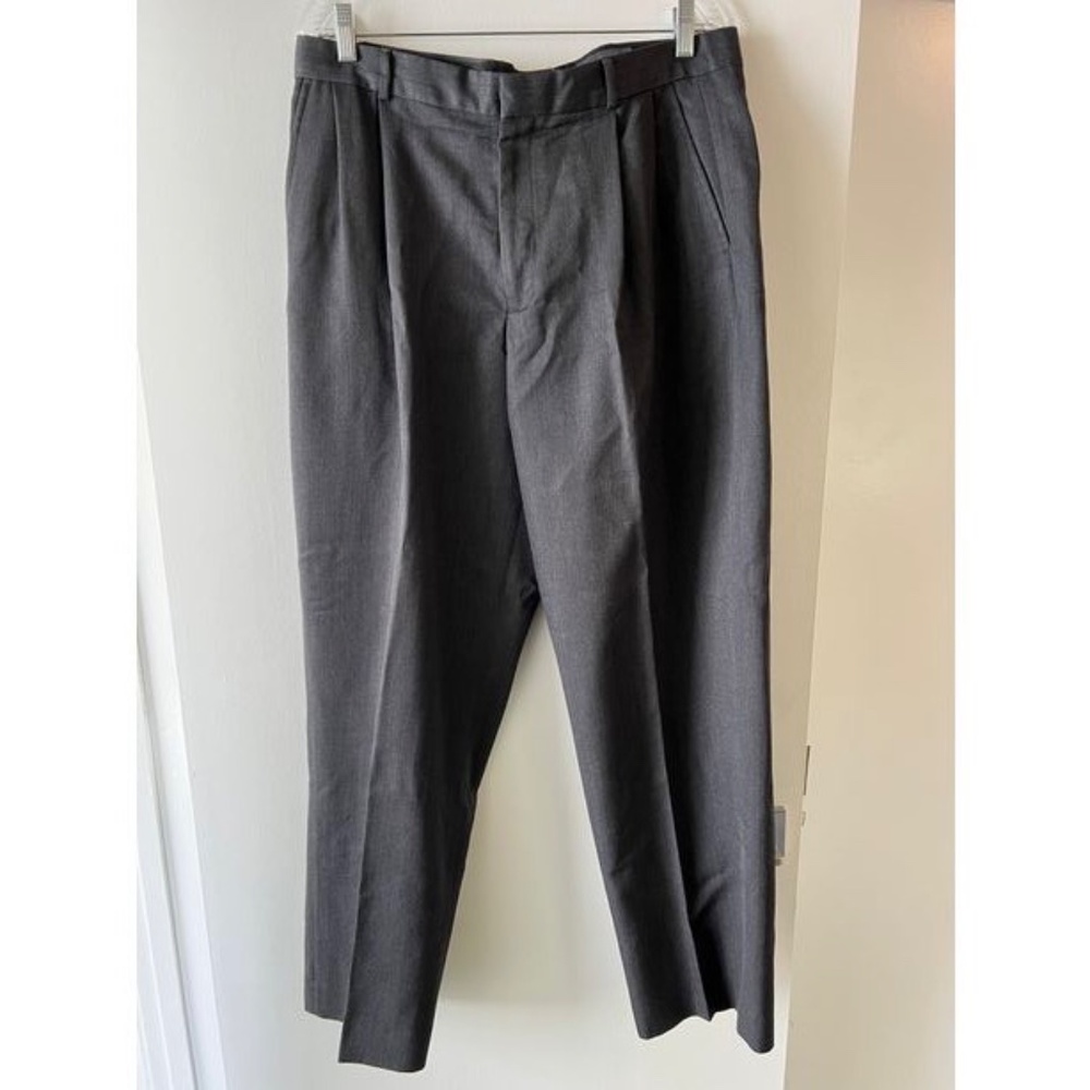 Vintage 00s Eddie Bauer Charcoal Gray Wool Pleated Pants Slacks Trousers 36
